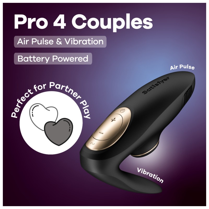 Satisfyer Pro 4 Couples - léghullámos párvibrátor (fekete) 125642 termék bemutató kép