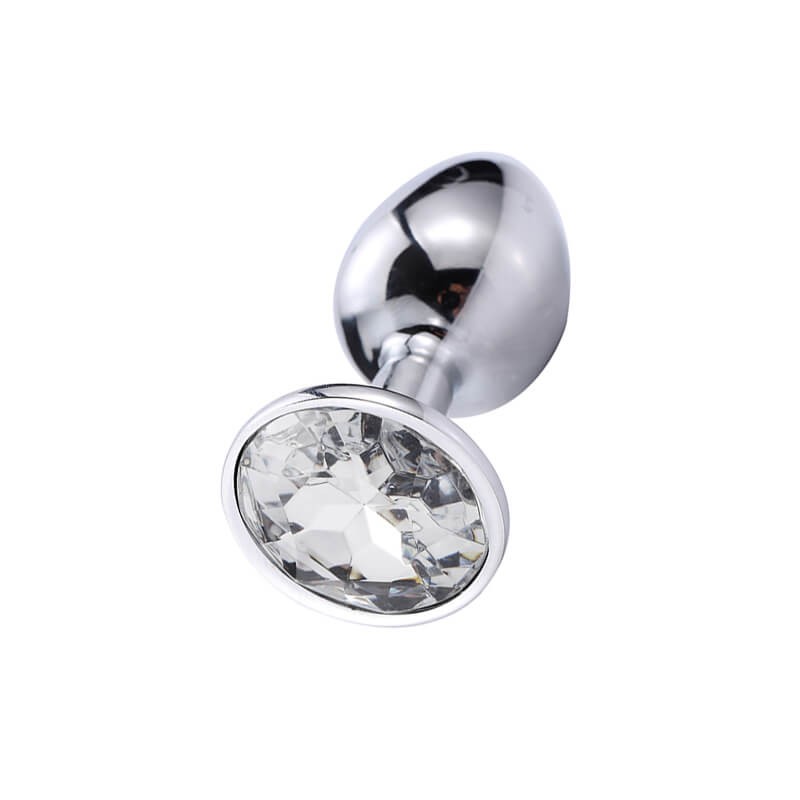 Sunfo - fém anál plug fehér kővel (ezüst) 74381 termék bemutató kép