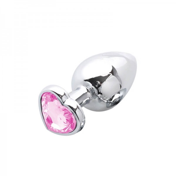 Sunfo - fém anál plug szív alakú kővel (ezüst-pink)