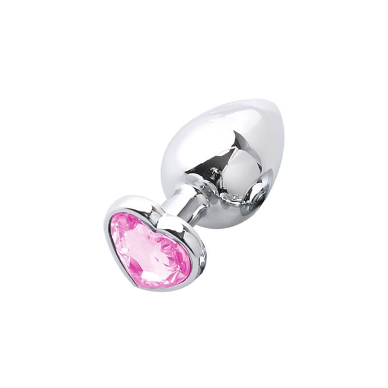 Sunfo - fém anál plug szív alakú kővel (ezüst-pink) 77620 termék bemutató kép