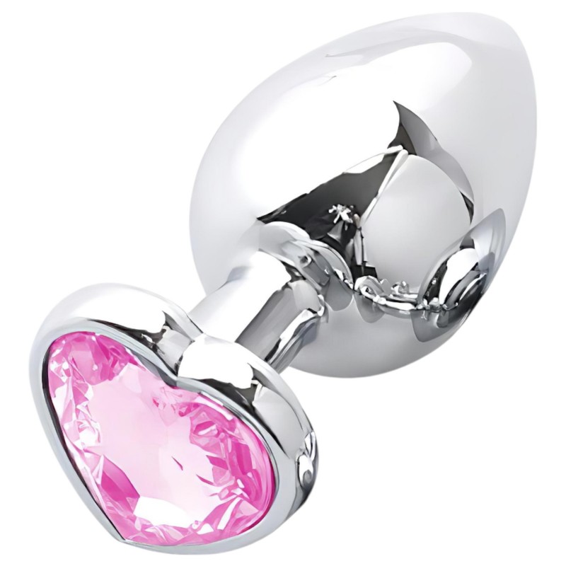 Sunfo - fém anál plug szív alakú kővel (ezüst-pink) 98927 termék bemutató kép