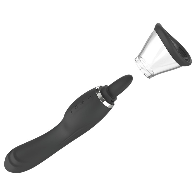 Erospace Sweet Play - 2in1 csiklóizgató vibrátor nyelvvel és szívással (fekete) 166974 termék bemutató kép