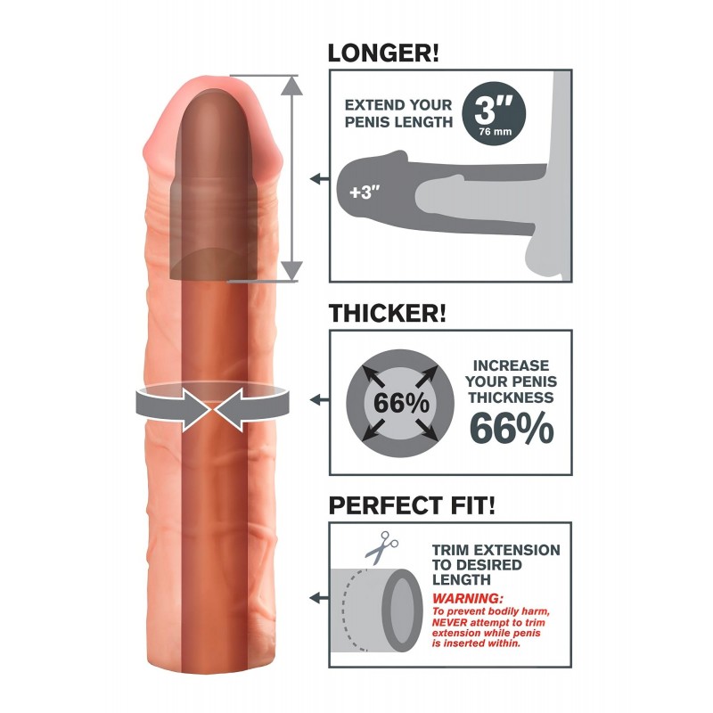 Pipedream - X-TENSION Mega 3 - élethű péniszköpeny (22,8 cm, natúr) 131149 termék bemutató kép