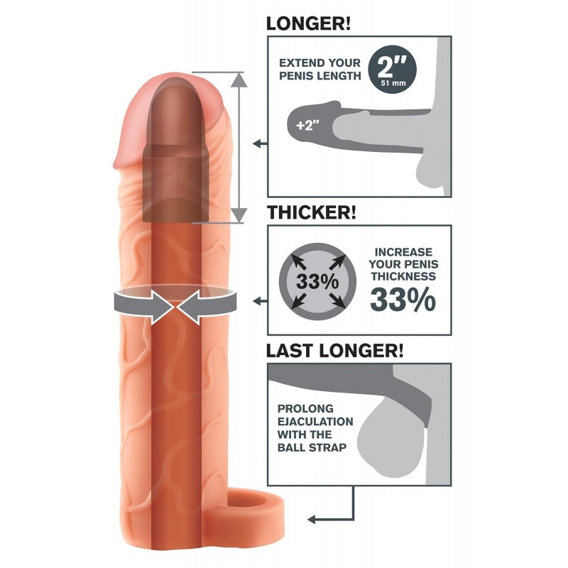 Pipedream X-TENSION Perfect 2 - heregyűrűs péniszköpeny (19 cm, natúr) 131355 termék bemutató kép