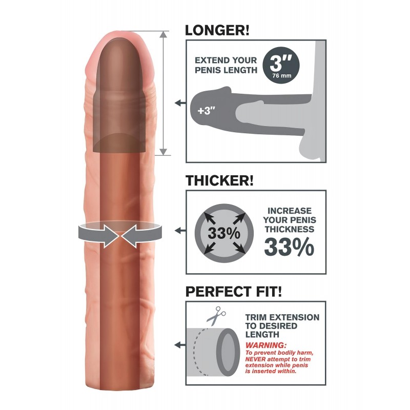Pipedream - X-TENSION Perfect 3 - élethű péniszköpeny (22,8 cm, natúr) 131412 termék bemutató kép