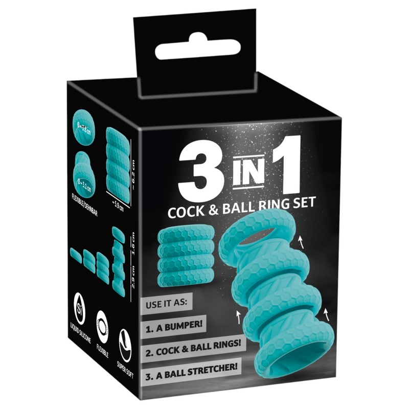 You2Toys - 3in1 pénisz- és heregyűrű szett (türkiz) 145090 termék bemutató kép