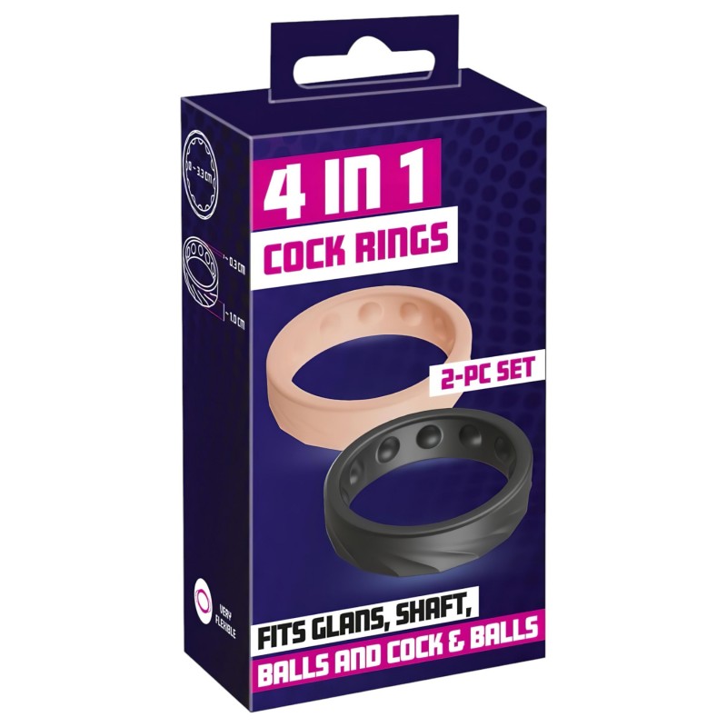 You2Toys 4in1 - pénisz- és heregyűrű szett (natúr-fekete) 116599 termék bemutató kép