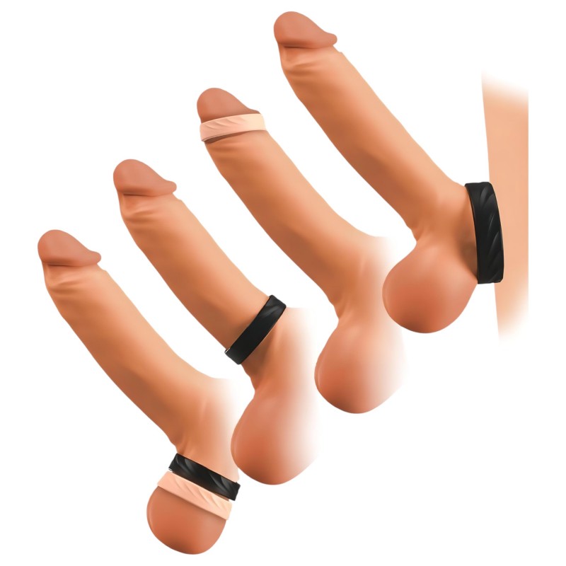 You2Toys 4in1 - pénisz- és heregyűrű szett (natúr-fekete) 112399 termék bemutató kép