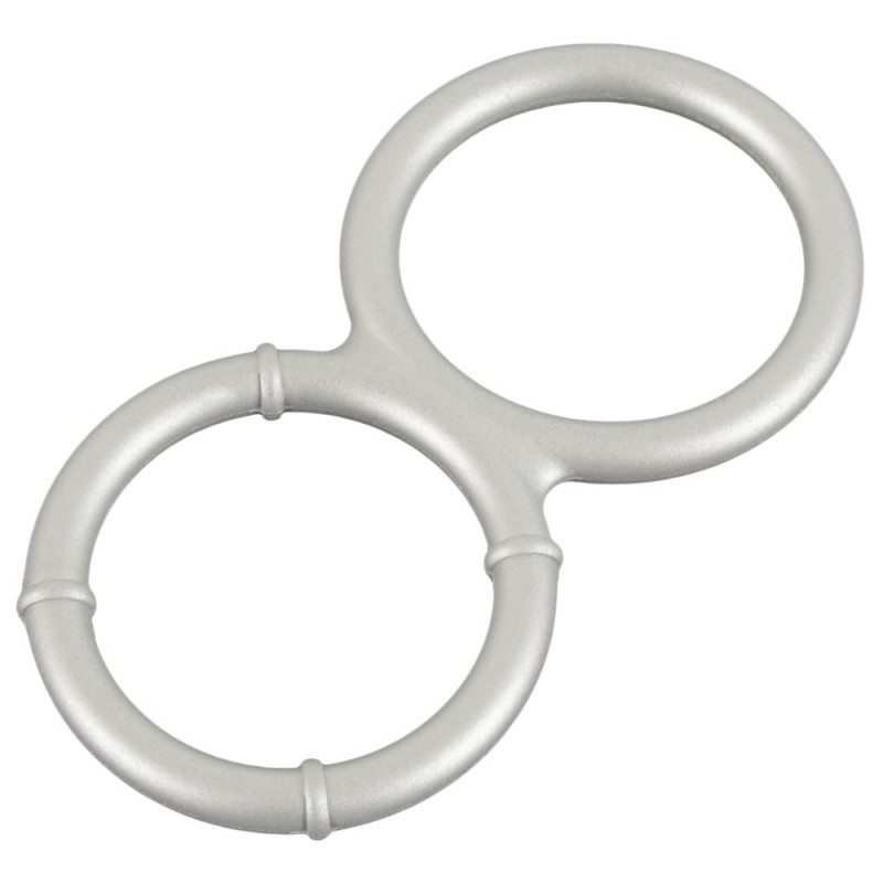 You2Toys - fém hatású dupla szilikon pénisz- és heregyűrű (ezüst) 74836 termék bemutató kép