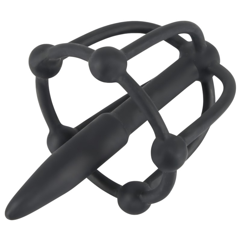 You2Toys - Penisplug - szilikon makk ketrec dilátorral (fekete) 136556 termék bemutató kép
