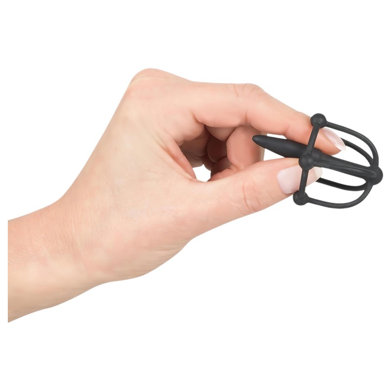 You2Toys - Penisplug - szilikon makk ketrec dilátorral (fekete) 136558 termék bemutató kép