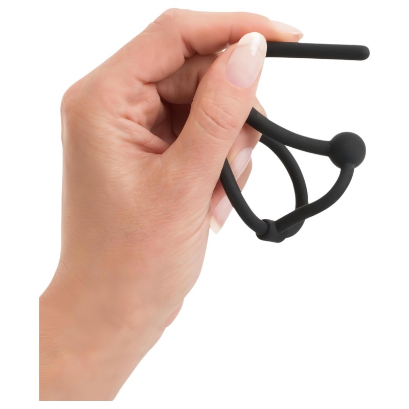 You2Toys - Penisplug - szilikon makkgyűrű üreges dilátorrall (fekete) 136518 termék bemutató kép