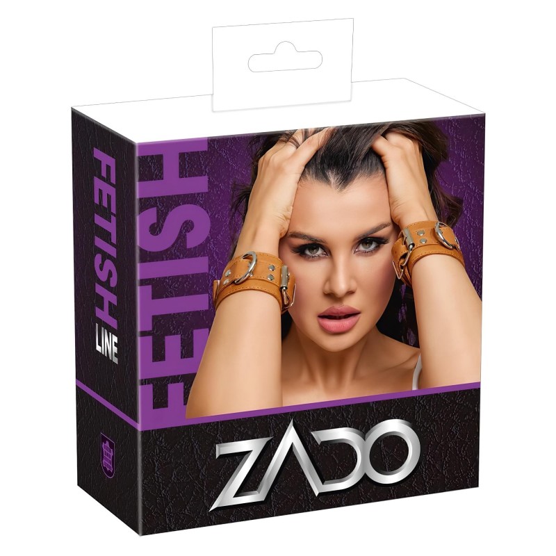 ZADO - bőr csuklóbilincs bondage játékhoz (barna) 154935 termék bemutató kép